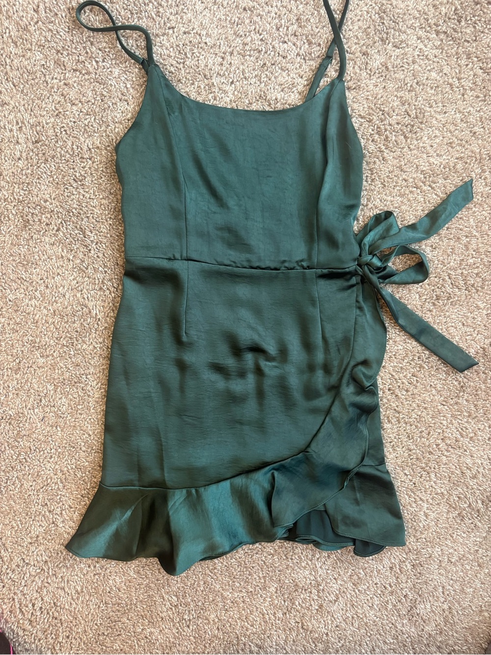 wild fable Dark Green Satin Wrap Mini Dress